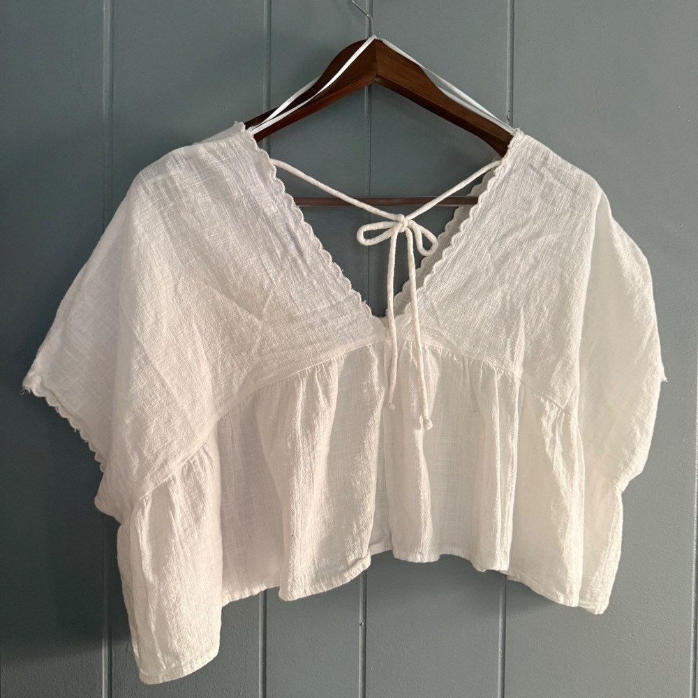 Zara White Ivory Embroidered Cotton Cropped Top Sz M Dainty Romantic Cottagecore